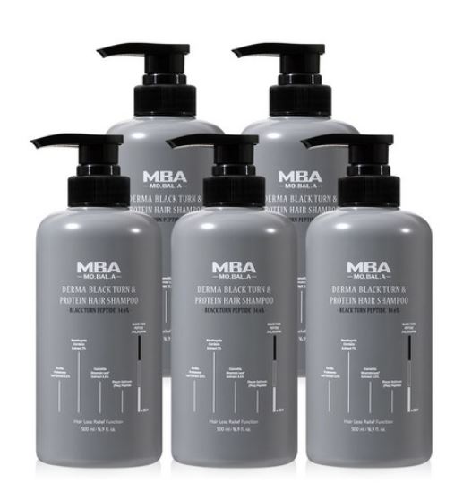 MBA 탈모완화 새치개선 두피영양 탈모케어 모발아 더마 블랙턴 앤 프로틴 헤어 샴푸 500ml, 500ml, 5개